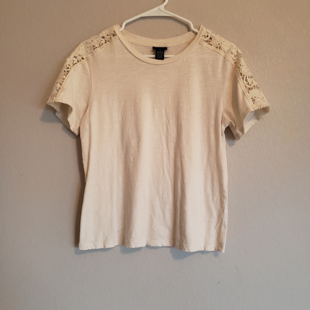 3/$21 - Cream Crochet Shoulder Top (Donated)